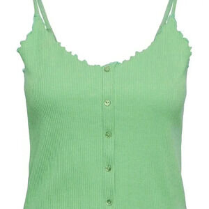 Nukisa Rib-Knit Lettuce-Trim Tank Top  NWOT